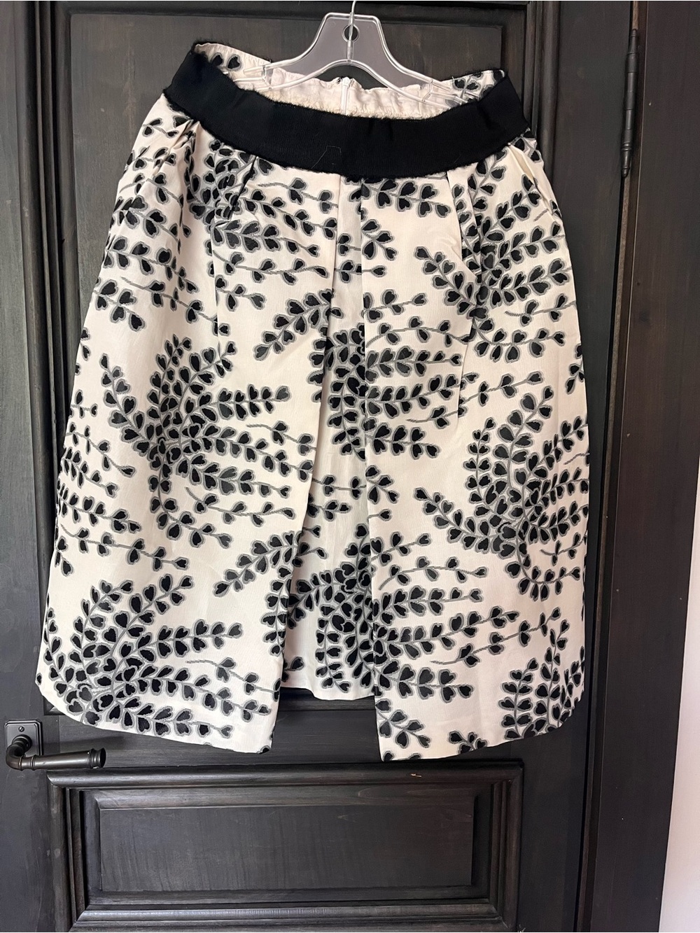 Black & White Floral A-Line Skirt with Contrast Waistband